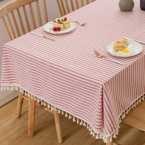 Amazon.com: TruDelve Cloth Tablecloths Rectangular Red and White Striped Tablecloth Outdoor Picni... | Amazon (US)