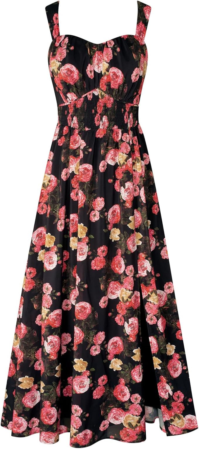 GRACE KARIN 2024 Women's Summer Floral Print Flowy A Line Maxi Dresses Sleeveless Smocked Off Sho... | Amazon (US)