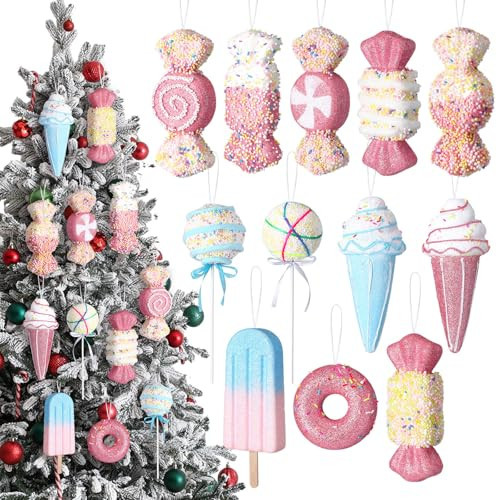 Poen 12 Pcs Pastel Christmas Ornaments 2025 5.91 Inch Xmas Candy Ornaments for Christmas Tree Decorations Pastel Candy Lollipops Ice Cream Xmas Baubles for Tree Home Indoor Wreath Crafts Gifts | Amazon (US)