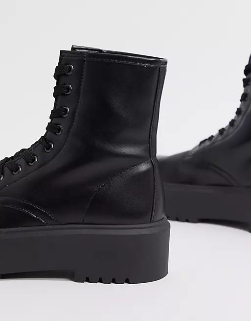 ASOS DESIGN Attitude 2 lace up chunky boots in black | ASOS (Global)