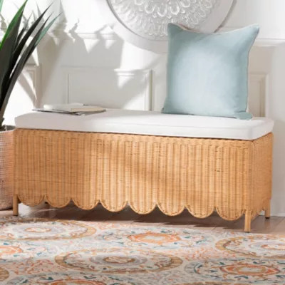 bali & pari Teresa Light Honey Scalloped Rattan Ottoman Bench | Belk