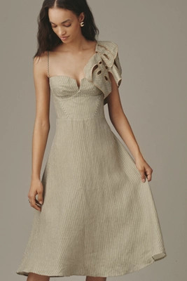 Farm Rio Monstera 3D A-Line Linen Midi Dress | Anthropologie (US)