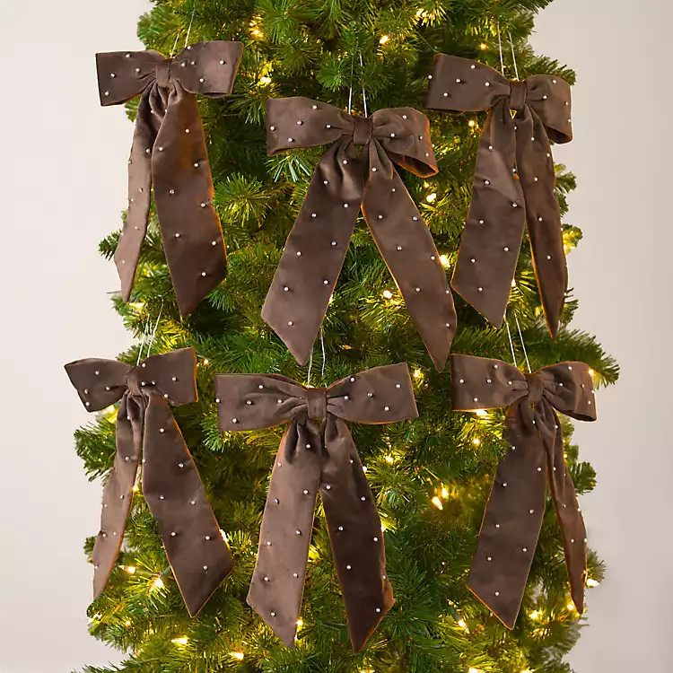 Chocolate Velvet Diamond Bow Ornaments, Set of 6 | Kirklands