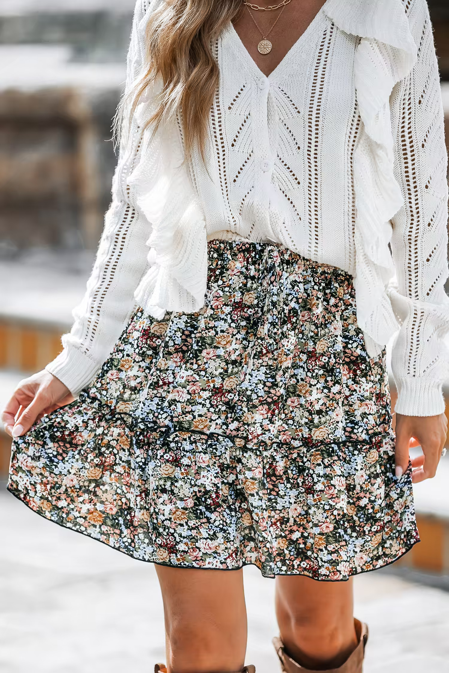 X Savannah Ditsy Floral Drawstring A-Line SkirtNew | Cupshe US