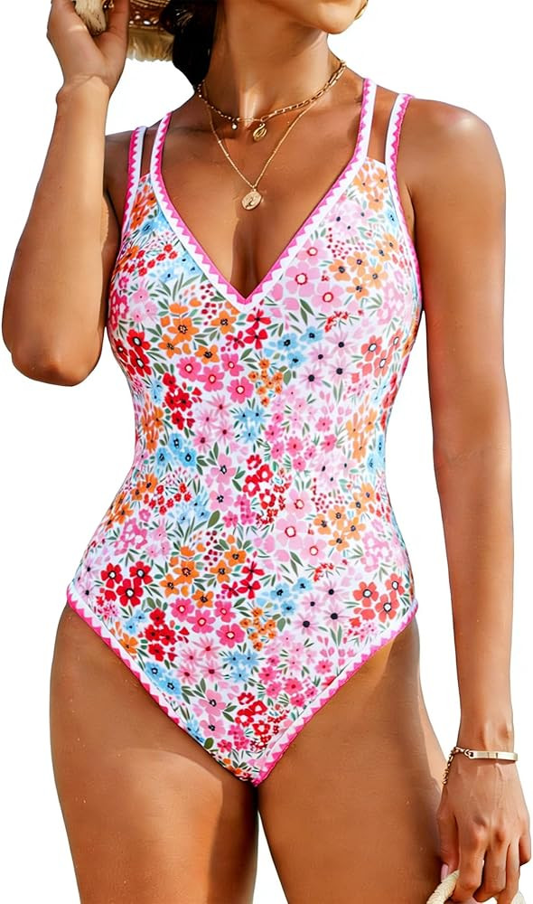 Jolefille Modest One Piece Swimsuits for Women Tummy Control Cute Bathing Suit Full Coverage Flor... | Amazon (US)