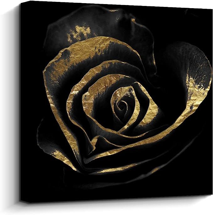 Black and Gold Canvas Wall Art, Luxurious Rose Flower Canvas Prints Picture with Gold Foil, Moder... | Amazon (US)