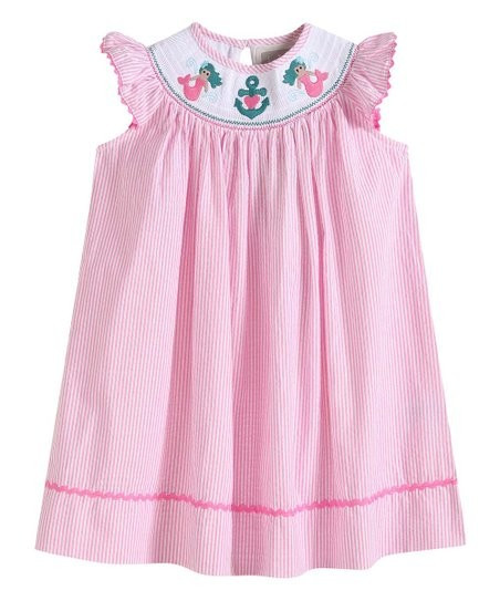 Pink Stripe Anchor & Mermaid Smocked A-Line Dress - Infant, Toddler & Girls | Zulily