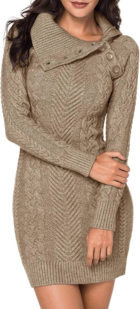 BLENCOT Womens Turtleneck Long Sleeve Elasticity Chunky Cable Knit Pullover Sweaters Jumper | Amazon (US)