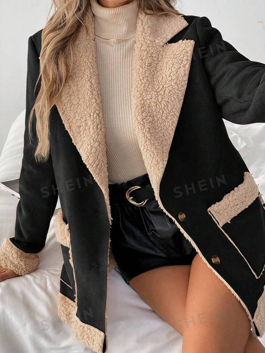 SHEIN LUNE Fluffy Colorblock Warm Jacket, Winter | SHEIN