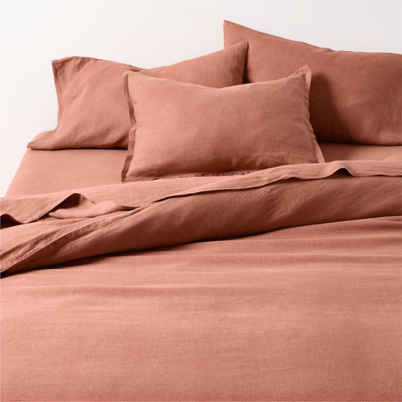 New Natural EUROPEAN FLAX -Certified Linen Copper King Duvet Cover + Reviews | Crate & Barrel | Crate & Barrel