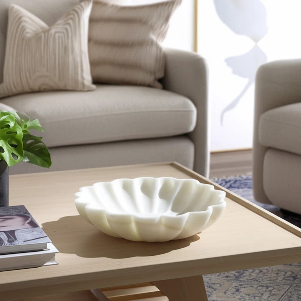 Calvin Marble, 12"D Shell Shaped Plate, White, Round | Wayfair North America