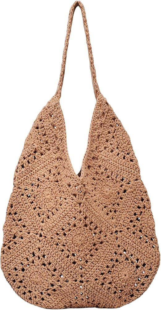 Crochet Beach Bag Beach Bags for Women Soft Summer Beach Tote Woven Purses for Summer Vacation | Amazon (US)