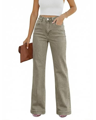 GRAPENT Womens Flare Jeans High Waisted Wide Leg Baggy Jean for Women Stretch Denim Pants Dusty Olive Size XX-Large | Amazon (US)
