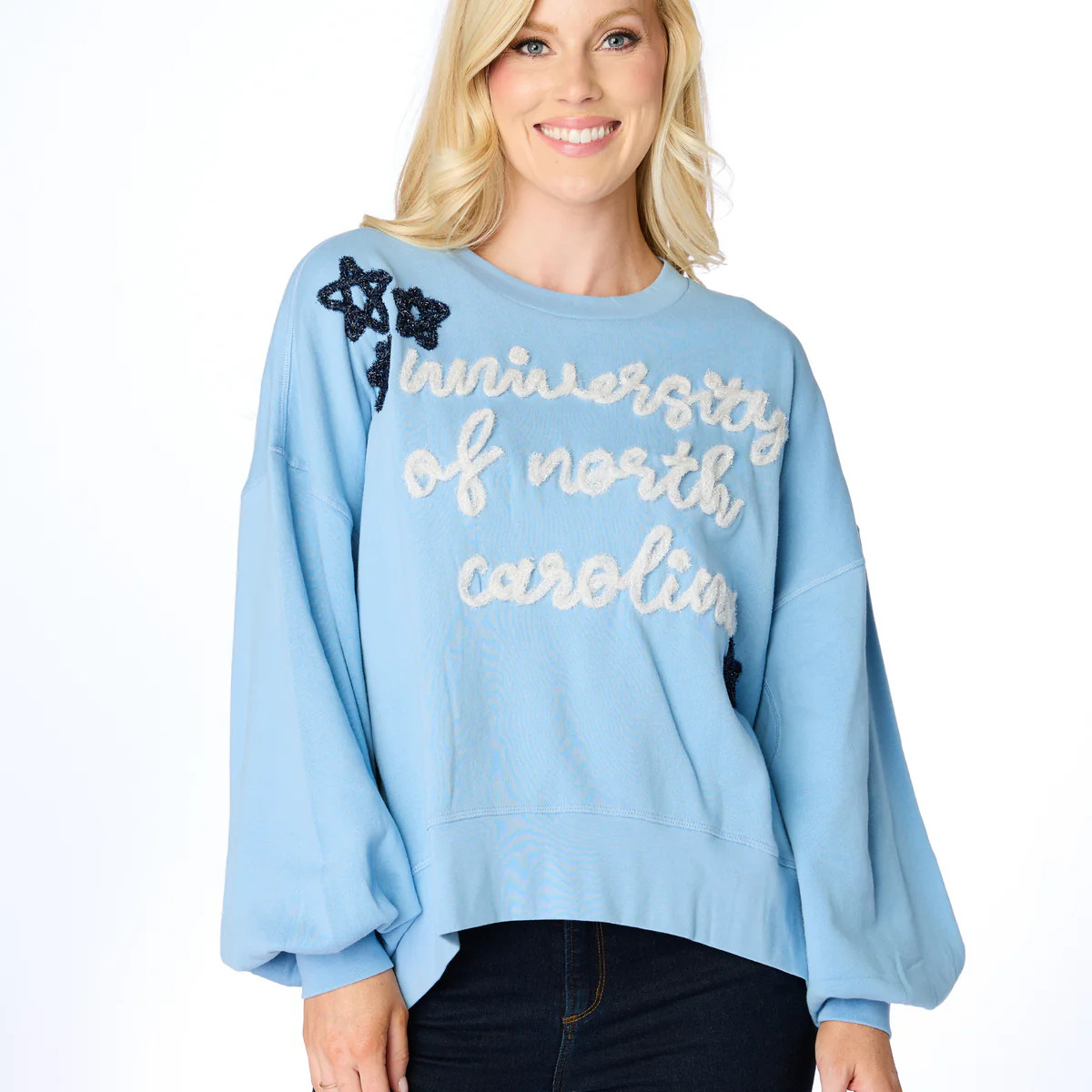 The University of North Carolina Glitter Script Balloon Pullover | Stewart Simmons