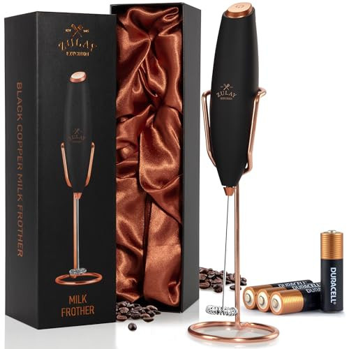 Zulay Kitchen Powerful Milk Frother Wand With Duracell Batteries - Ultra Fast Handheld Drink Mixer - Electric Whisk Foam Maker for Coffee, Lattes, Cappuccino & Matcha - Z1 Motor - Exec Black Copper | Amazon (US)