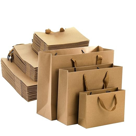 Lyellfe 45 Pieces Brown Gift Bags, Heavy Duty Kraft Paper Bags with Handle Bulk, Assorted Recycle... | Amazon (US)