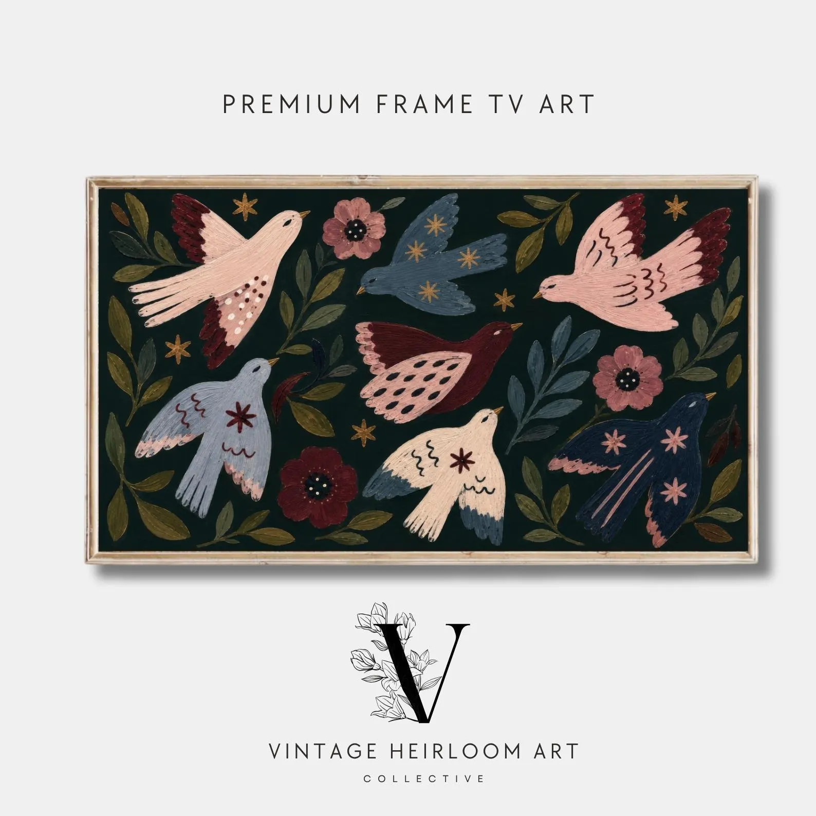 Fall Frame TV Art, Whimsical Folk Birds Painting for Samsung Frame, Vintage Autumn Botanical Digital Download, Frame TV Wallpaper | Etsy (Global)