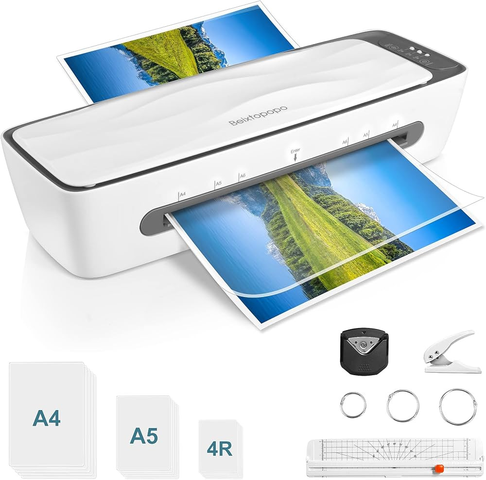 Laminator, A4 Laminator Machine, 9 Inch Cold-Thermal Laminator with 20 Pouches Sheets, 4-in-1 Per... | Amazon (US)