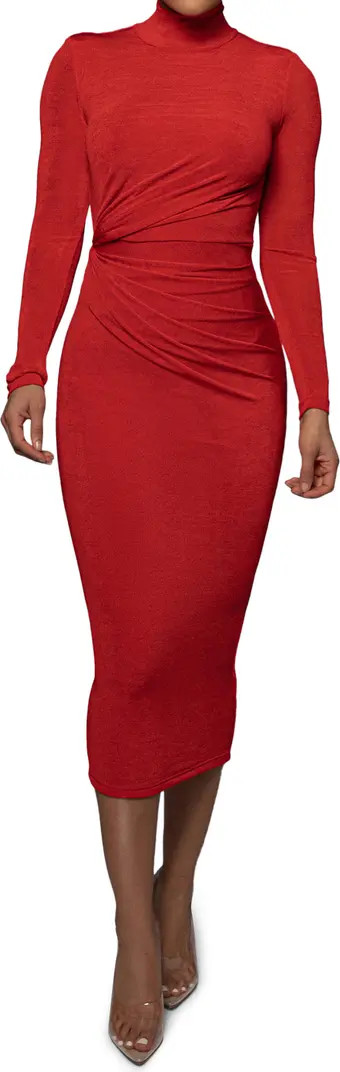 Kara Long Sleeve Stretch Velvet Midi Cocktail Dress | Nordstrom