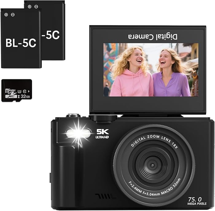 5K Digital Camera for Photography & Video, 75MP Vlogging Camera with 180° Flip Screen, Autofocus... | Amazon (US)