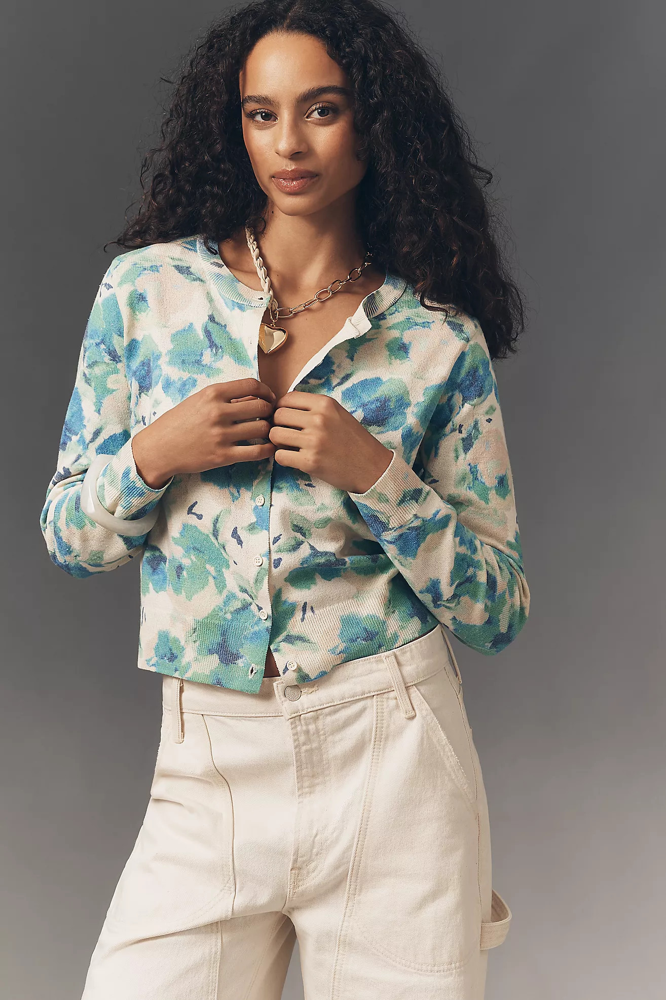 By Anthropologie Long-Sleeve Floral Crew Cardigan Sweater | Anthropologie (US)