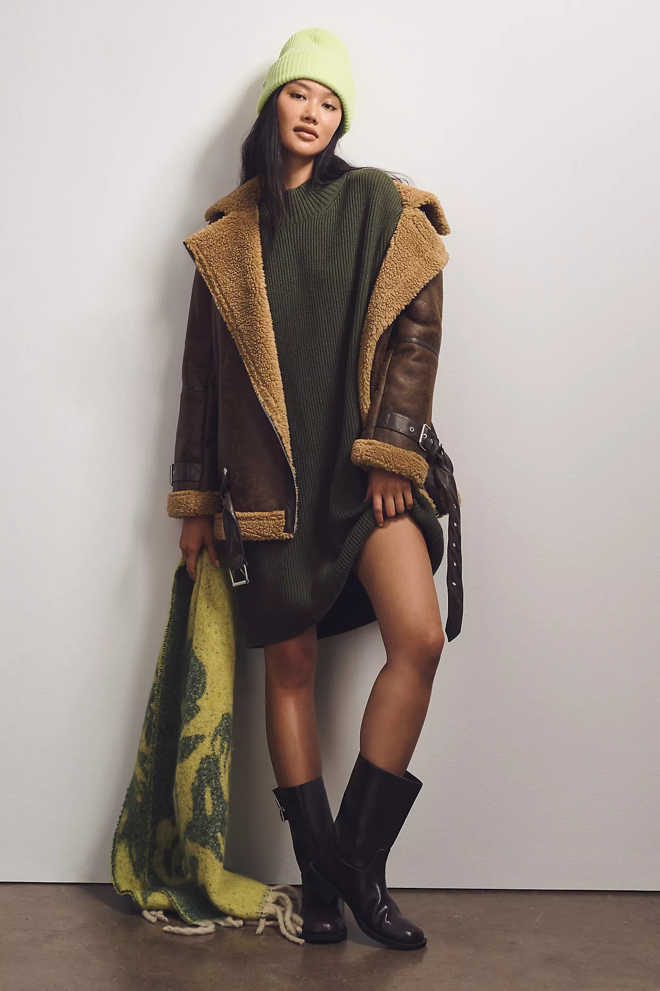 Maeve Long-Sleeve Mock-Neck Tie-Waist Mini Dress | Anthropologie (US)