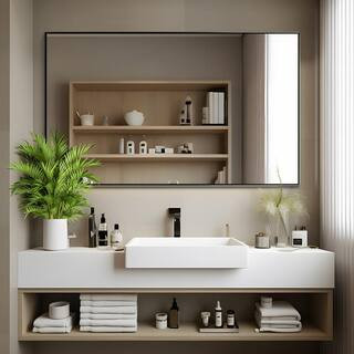 NEUTYPE 31 in. W x 51 in. H Rectangle Black Framed Wall Mounted Mirror Floor Mirror Bathroom Mirr... | The Home Depot