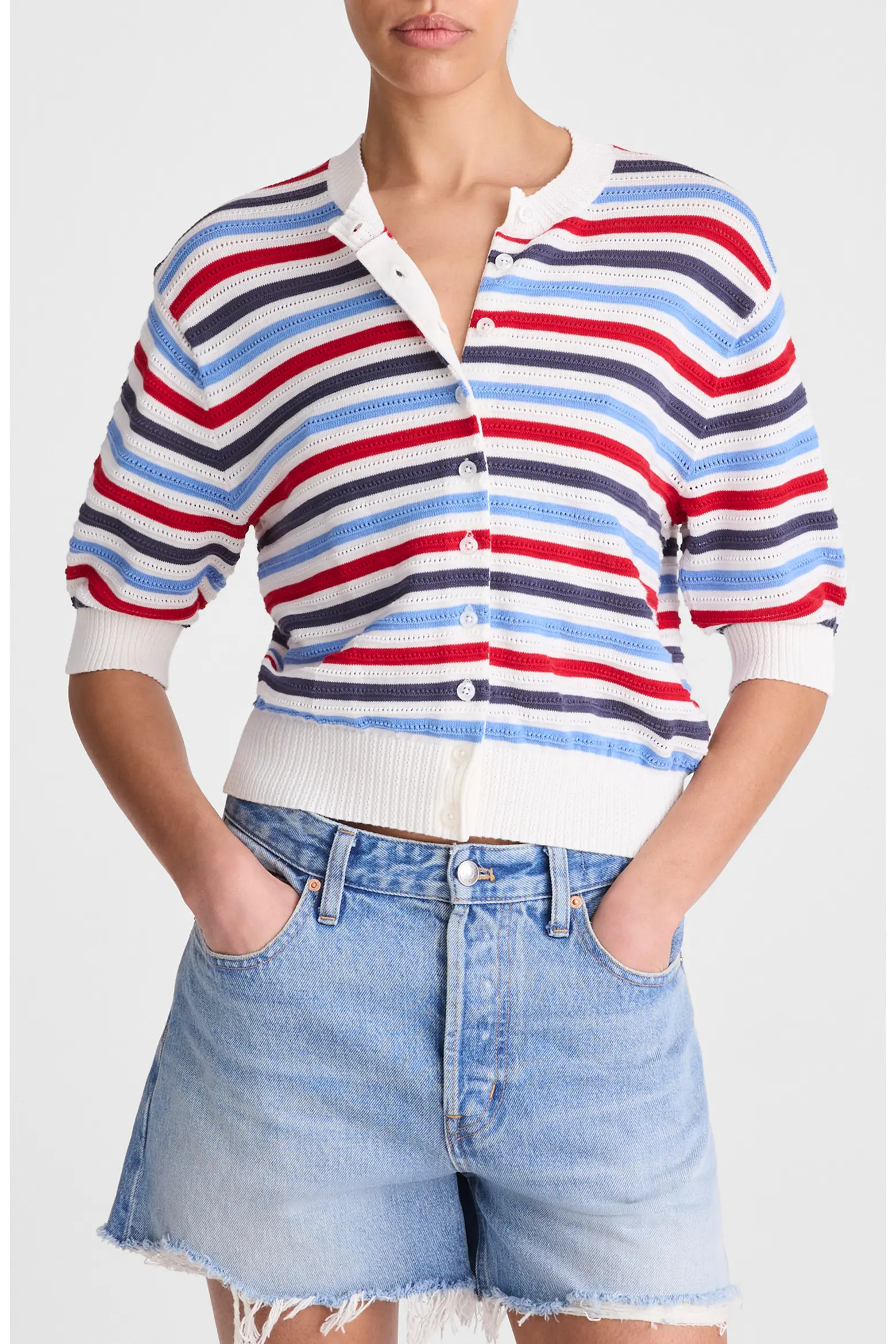 Textured Stripe Short Sleeve Cotton Cardigan (Women) | Nordstrom | Nordstrom
