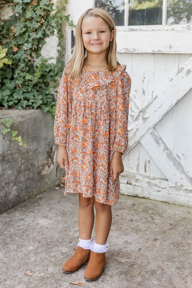 Put On A Show Kids Orange Floral Midi Dress | Pink Lily