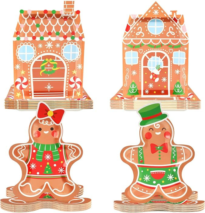 48 Count Christmas Party Plates Gingerbread Party Decorations Gingerbread House Plates Decoration... | Amazon (US)
