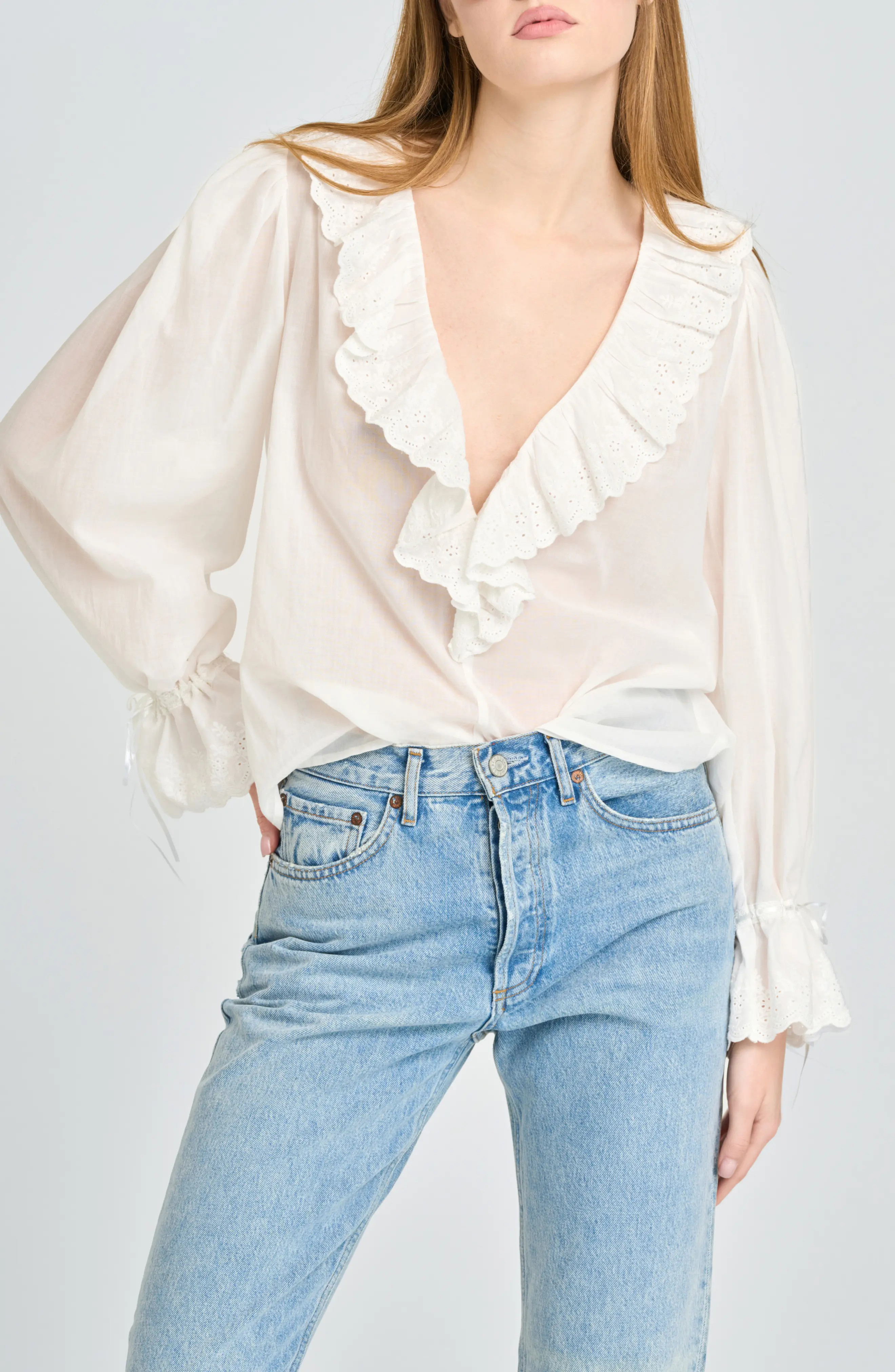 WAYF Helena Eyelet Ruffle Cotton Lawn Top (Women) | Nordstrom | Nordstrom