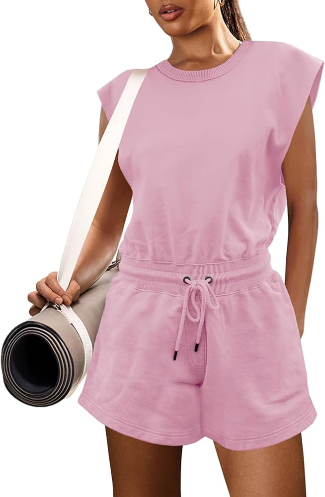 LAMISSCHE Womens Workout Romper with Pockets Sleeveless One Piece Short Jumpsuits Casual Open Bac... | Amazon (US)