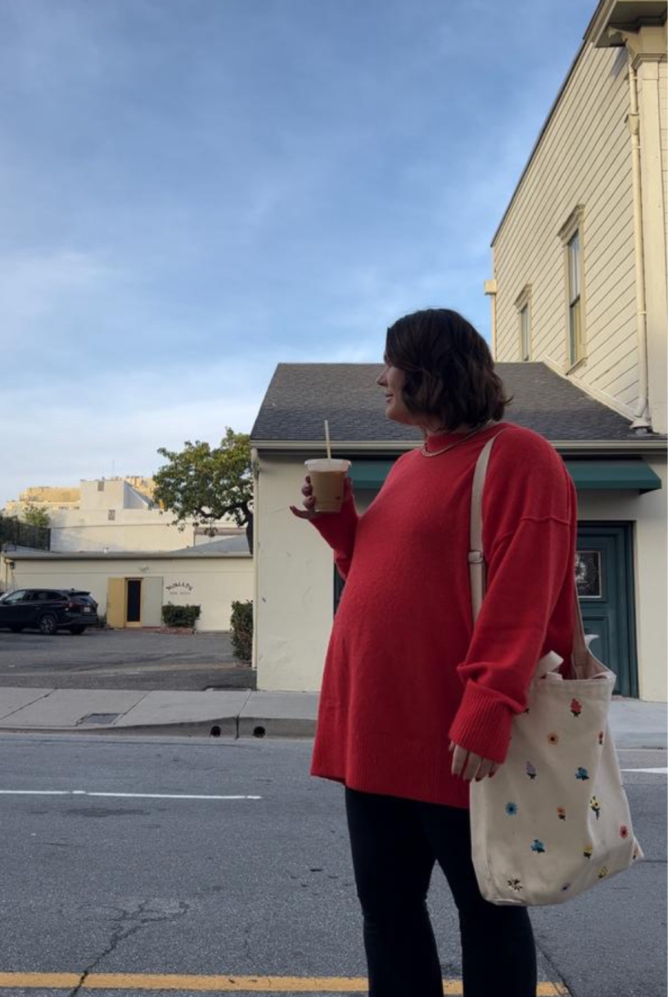 Yesterdays very December OOTD for this midsize & pregnant mama! Sweater from aerie size XL. Leggings also from aerie XL short. Necklace on sale for $10! Baggu tote!

#LTKbump #LTKSeasonal #LTKmidsize