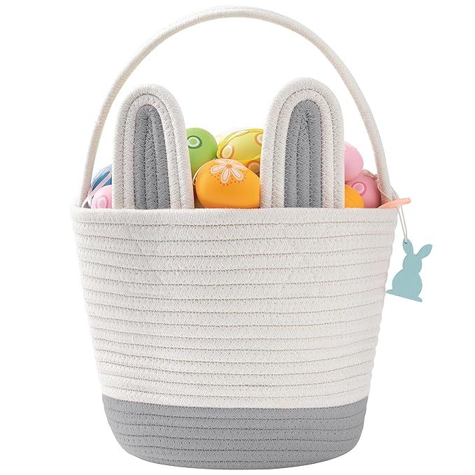 MELLBAY Easter Baskets for Kids - Grey Large Woven Bunny Easter Basket Empty with Handle - Kids E... | Amazon (US)