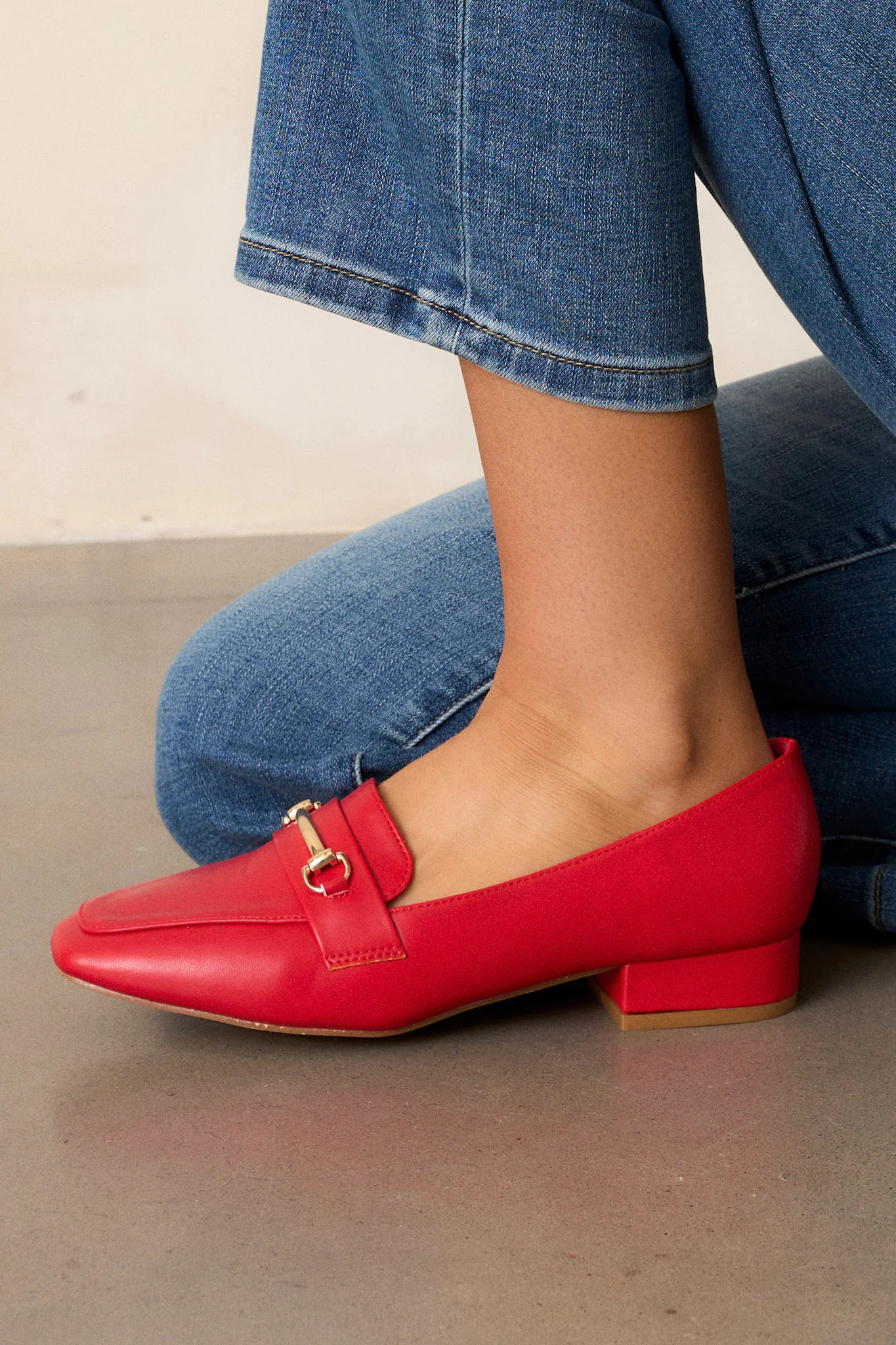 Elegant Stroll Red Vegan Leather Loafers | Red Dress