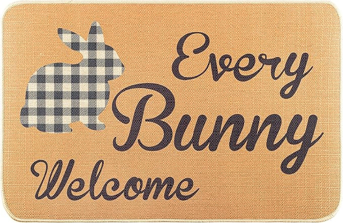 GROBRO7 Easter Door Mat Linen Checkered White and Black Rabbit Carpet Rubber Non-Slip Reusable En... | Amazon (US)