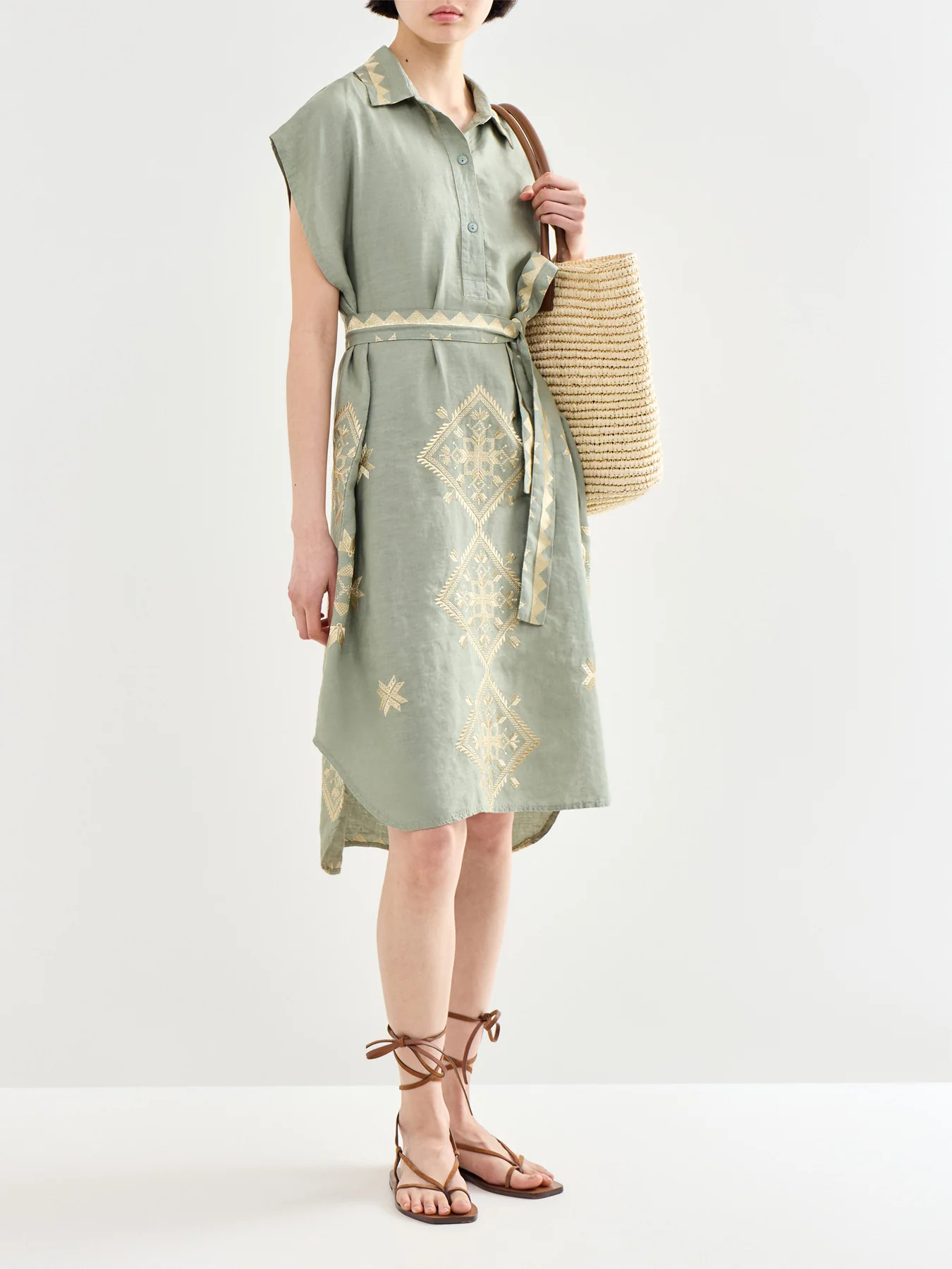 Lefkada Linen Tunic Dress Khaki | Fenwick UK
