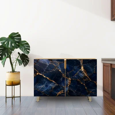 Sideboard Buffet Cabinet with Storage Luxurious Deep Blue Marble Gold Veins with 2 Doors for Living Room and Kitchen | Wayfair North America