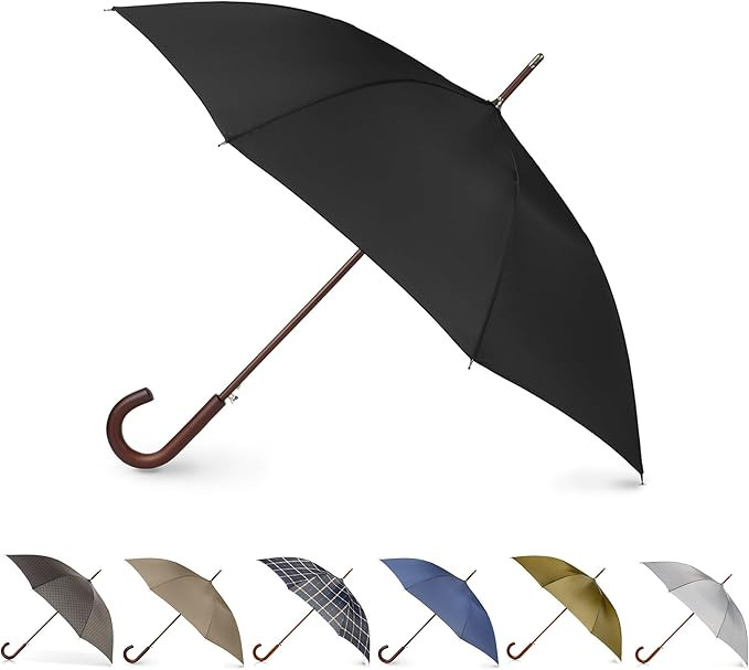 Totes Eco Auto Open Umbrella Classic Wooden J Stick Handle with Easy Grip - Windproof, Rainproof ... | Amazon (US)