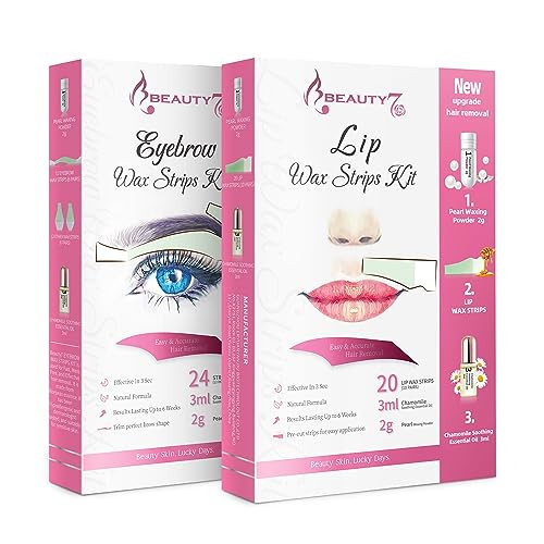 Beauty7 Wax Strips Kit, 2 SETS IN ONE PACKAGE. Eyebrow & Lip Facial Hair Removal with Pearl Powder Essential Oil for All Skin Types Women | Amazon (US)