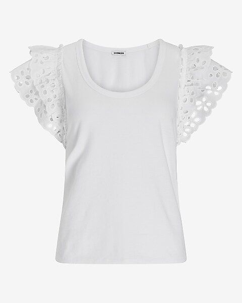 Lace Flutter Sleeve Scoop Neck Tee | Express