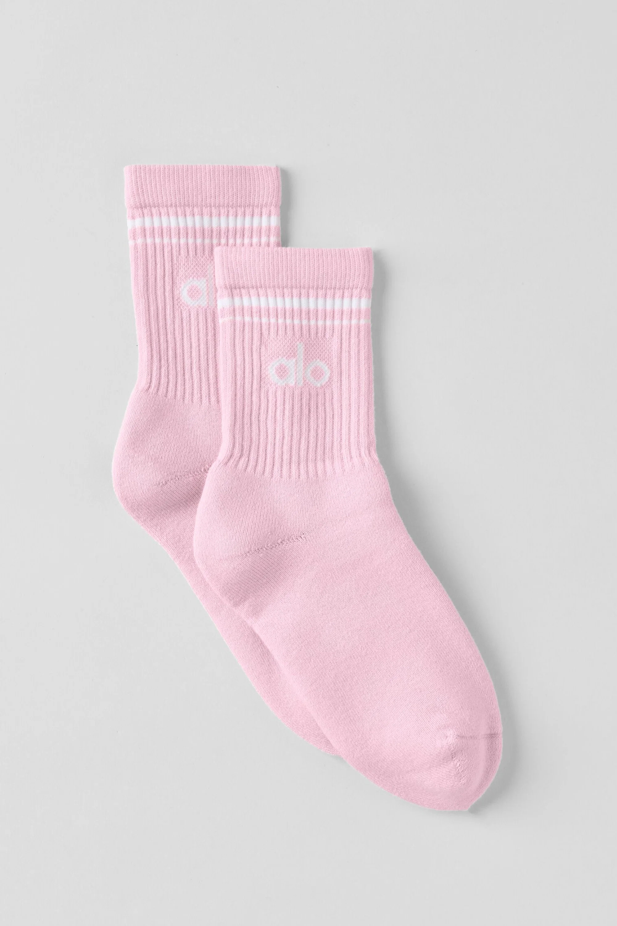 ALO | Half-Crew Throwback Socks in Pink Marshmallow/White, Size: Large | Alo Yoga