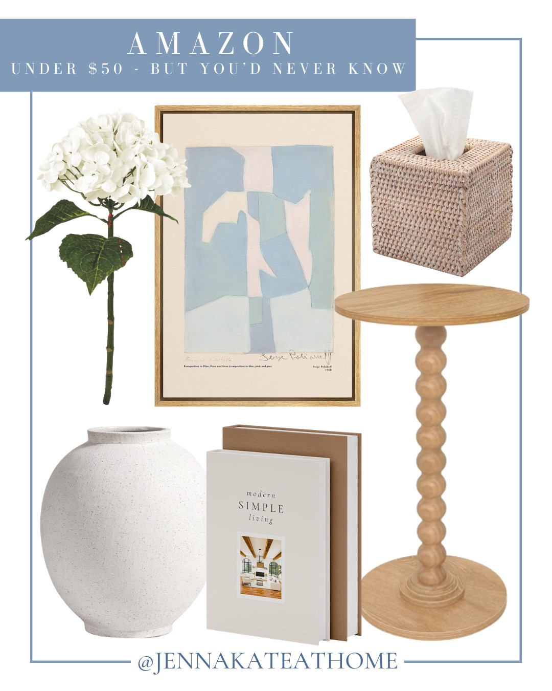 My favorite under $50 finds from Amazon include side table, decorative books, vase, hydrangeas, wall art, and tissue box cover.

Home decor, looks for less, coastal home, home accents

#LTKHome #LTKSaleAlert #LTKSeasonal