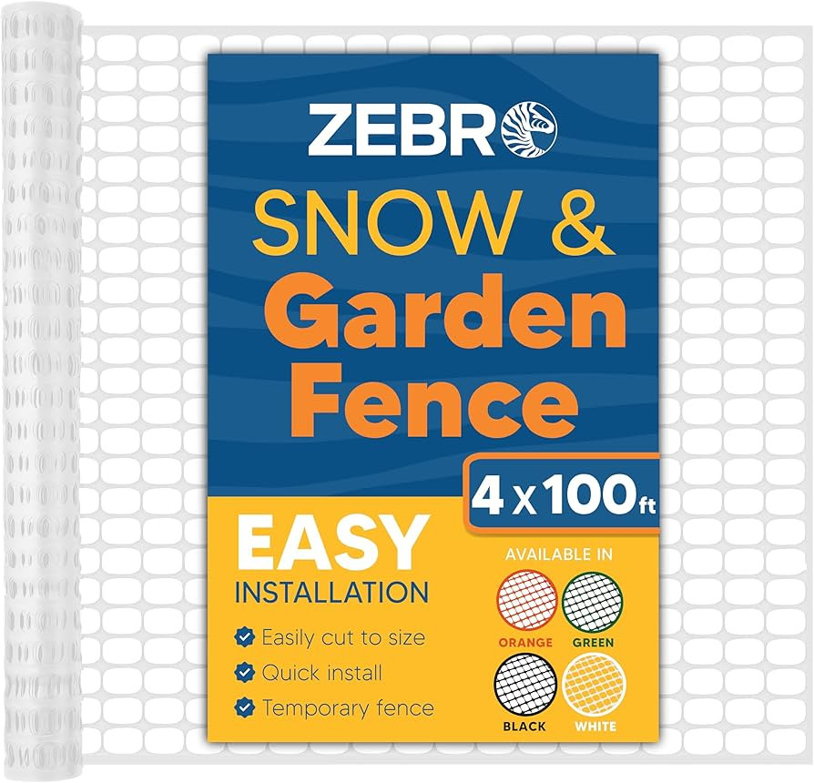 ZEBRO 4' x 100' White Plastic Garden Fence Roll – Standard Duty Safety Netting for Snow, Poultr... | Amazon (US)