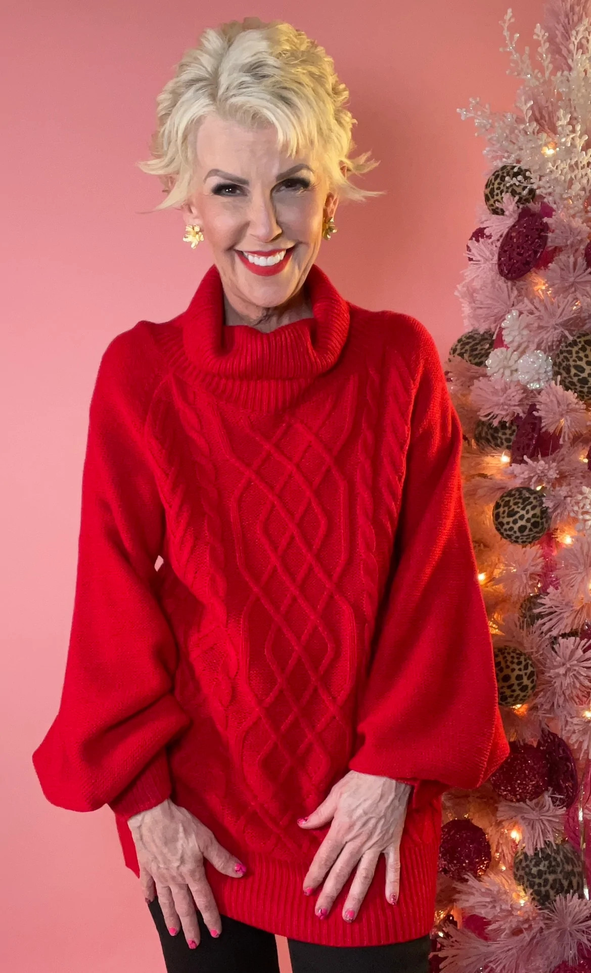 Red Turtleneck Sweater | Peppered with leopard