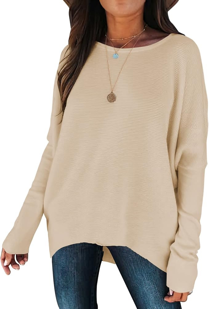 AVIVATINO Women's Off Shoulder Oversized Pullover Sweater High Low Long Batwing Sleeve Loose Knit... | Amazon (US)
