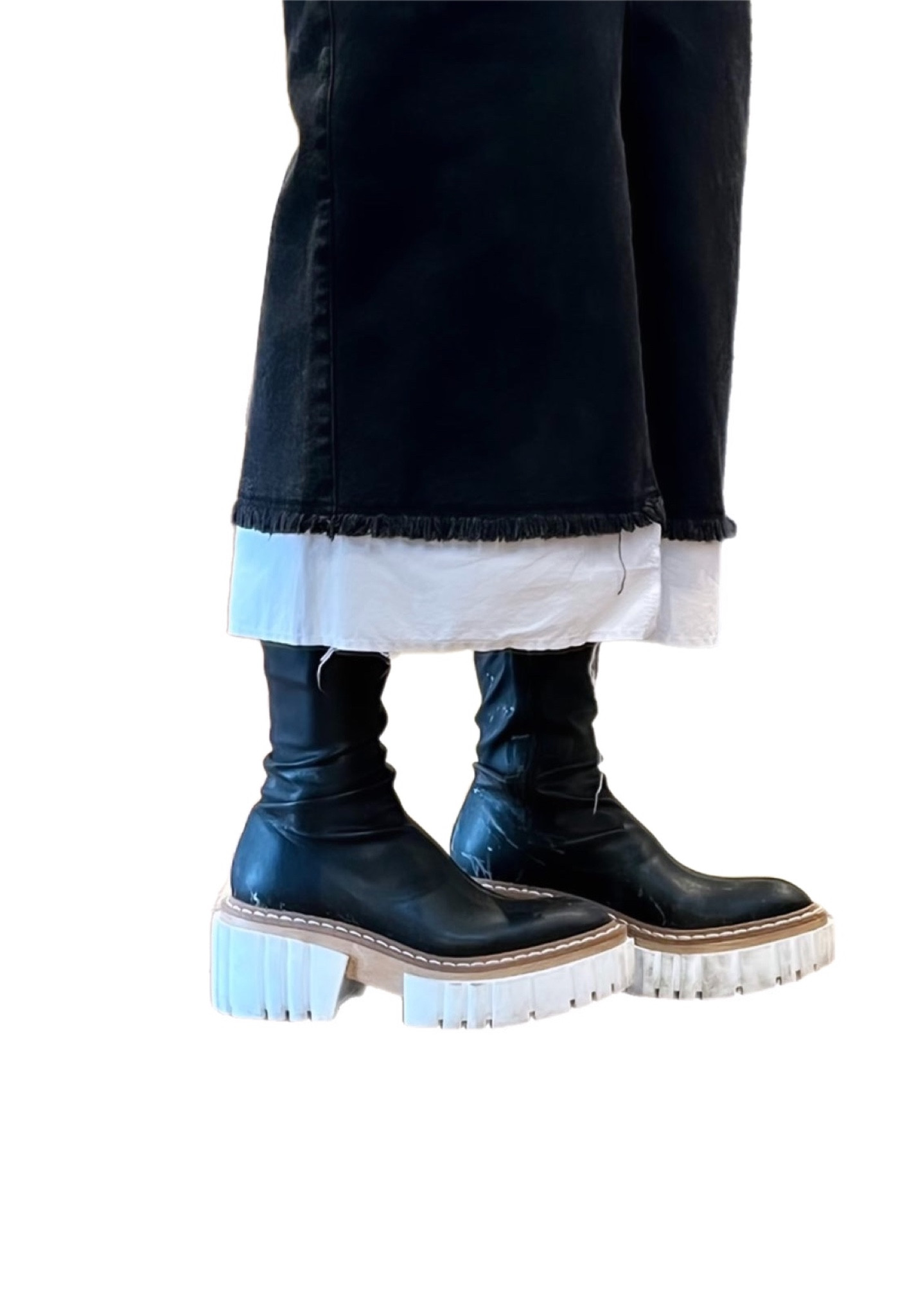 Stella McCartney platform thigh high boots with Rejina Pyo skirt with removable bottom trim ✂️

#LTKSeasonal #LTKfit
