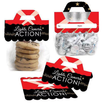 Big Dot of Happiness Red Carpet - DIY Movie Night Party Clear Goodie Favor Bag Labels - Candy Bags with Toppers - Set of 24 | Target