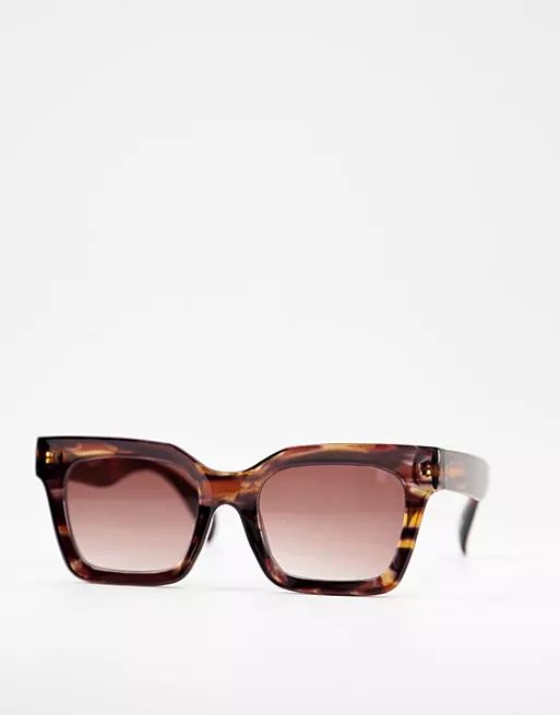 ASOS DESIGN recycled square bevel sunglasses in tort | ASOS (Global)