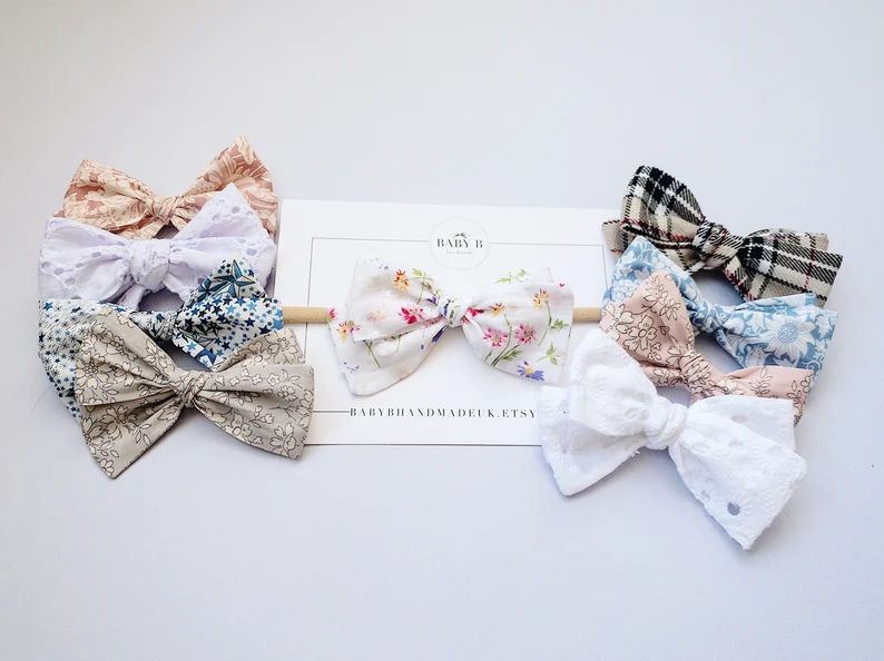 Read the full title Mini Fabric Bow / Baby Bows / Schoolgirl Bows / Liberty Bows / Baby Headbands /  | Etsy (US)